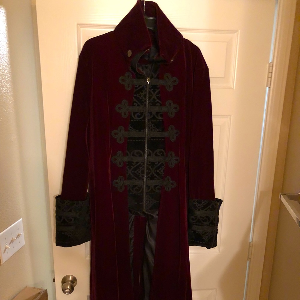 Renaissance or Costume Men’s Punk Tailcoat Burgundy/Black Size 3XL